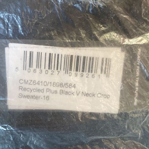 PrettyLittleThing Recycled Plus Black V Neck‎ Crop Sweatshirt Size 12 in Black - Picture 7 of 8